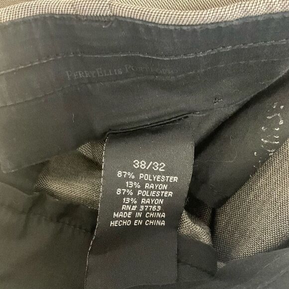 Perry Ellis Portfolio Men's 38x32 Grey Flat Front Dress Pants Trousers Slacks - Picture 13 of 15